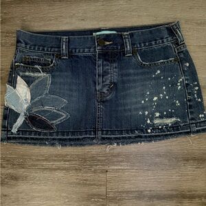 Hollister Blue Denim Mini Skirt with Patch Leaf Design